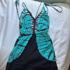 Black/Teal long summer dress